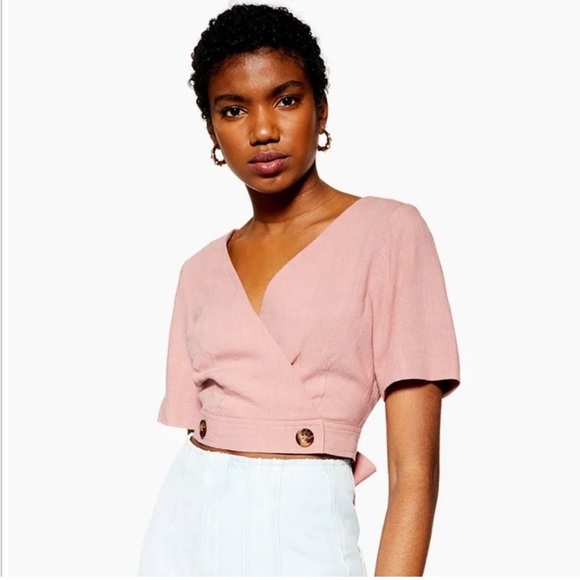 TOPSHOP Wrap Crop Top in Dusty Rose Size 6 - Picture 1 of 7